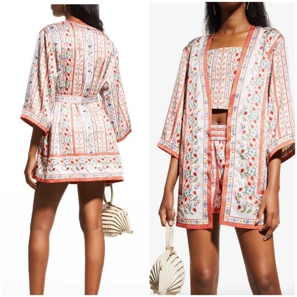 Alice + Olivia Tops - Alice + Olivia Domino Satin Floral Belted Kimono